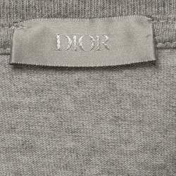 مملوكة مسبقًا Dior Homme Grey Logo Embroidered Jersey T-Shirt L