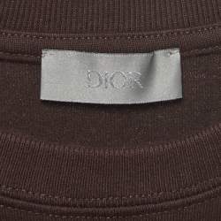 Pre Owned Dior Homme Brown Logo Embroidered Cotton Crew Neck T-Shirt M