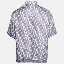 Dior Homme Blue Oblique Pixel Printed Silk Short Sleeve Shirt XS
