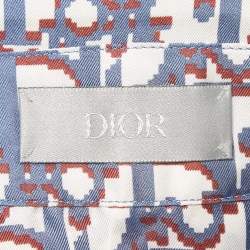 Dior Homme Blue Oblique Pixel Printed Silk Short Sleeve Shirt XS