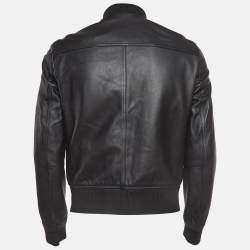 Pre Owned Dior Homme Black Leather Bomber Jacket M