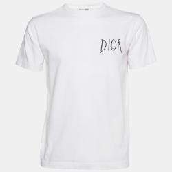 Pre Owned Dior Homme White Logo Embroidered Cotton Crew Neck T-Shirt XXS