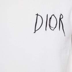 Pre Owned Dior Homme White Logo Embroidered Cotton Crew Neck T-Shirt XXS
