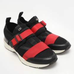 Dior Homme Black/Red Mesh and Leather B21 Slip On Sneakers Size 43.5