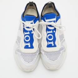 Pre Owned Dior Homme White/Blue Knit Fabric and Neoprene B21 Neo Sneakers Size 41
