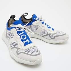 Pre Owned Dior Homme White/Blue Knit Fabric and Neoprene B21 Neo Sneakers Size 41