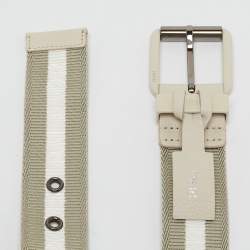 Dior Khaki Green/White Stripe Fabric and Leather Buckle Belt 95CM