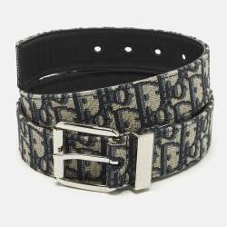 Pre Owned Dior 110 CM Buckle Belt Beige/Black Oblique Canvas and Leather 