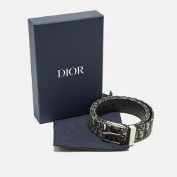 Pre Owned Dior 110 CM Buckle Belt Beige/Black Oblique Canvas and Leather 