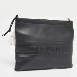 Dior Black Leather Medium Dior Stripe Pouch