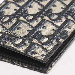 Dior Navy Blue Oblique Canvas Vertical Bifold Wallet