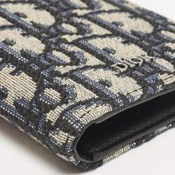 Dior Navy Blue Oblique Canvas Vertical Bifold Wallet