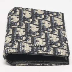Dior Navy Blue Oblique Canvas Vertical Bifold Wallet