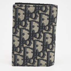 Dior Navy Blue Oblique Canvas Vertical Bifold Wallet