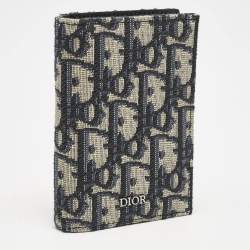 Dior Navy Blue Oblique Canvas Vertical Bifold Wallet