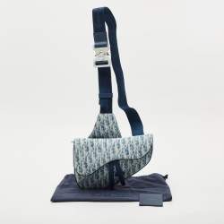 Dior Blue/White Oblique Kasuri Denim and Leather Saddle Bag