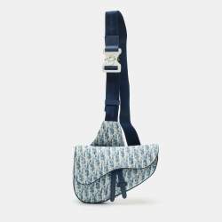 Dior Blue/White Oblique Kasuri Denim and Leather Saddle Bag