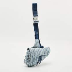 Dior Blue/White Oblique Kasuri Denim and Leather Saddle Bag