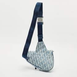 Dior Blue/White Oblique Kasuri Denim and Leather Saddle Bag