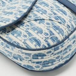 Dior Blue/White Oblique Kasuri Denim and Leather Saddle Bag