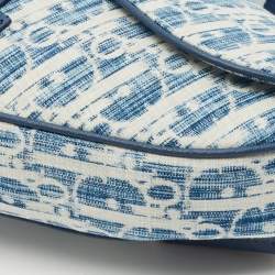 Dior Blue/White Oblique Kasuri Denim and Leather Saddle Bag