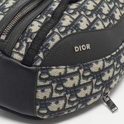 Pre Owned Dior Navy Blue Oblique Canvas Scarab Crossbody Bag
