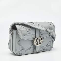Pre Owned Dior Grey Cosmo Laser Cut Cannage Leather Mini Dior Charm Shoulder Bag