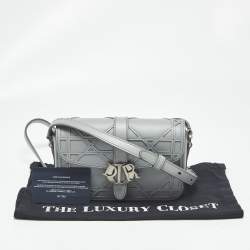 Pre Owned Dior Grey Cosmo Laser Cut Cannage Leather Mini Dior Charm Shoulder Bag