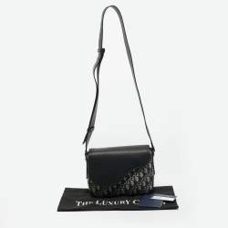 Pre Owned Dior Navy Blue Oblique Canvas and Leather Saddle Messenger Bag