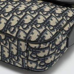 Pre Owned Dior Navy Blue Oblique Canvas and Leather Saddle Messenger Bag