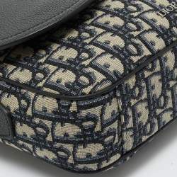 Pre Owned Dior Navy Blue Oblique Canvas and Leather Saddle Messenger Bag