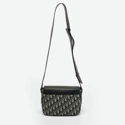 Pre Owned Dior Navy Blue Oblique Canvas and Leather Saddle Messenger Bag