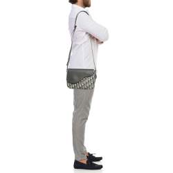 Pre Owned Dior Navy Blue Oblique Canvas and Leather Saddle Messenger Bag