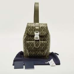 Pre Owned Dior Hit The Road Olive Green Diamond Coated Canvas and Leather Backpack