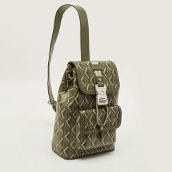 Pre Owned Dior Hit The Road Olive Green Diamond Coated Canvas and Leather Backpack