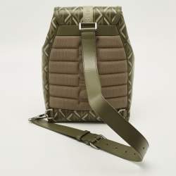 Pre Owned Dior Hit The Road Olive Green Diamond Coated Canvas and Leather Backpack