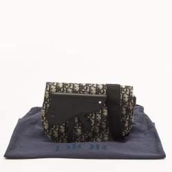 مملوكة مسبقًا Dior Saddle Navy Blue/Black Oblique Canvas and Leather Pouch Bag