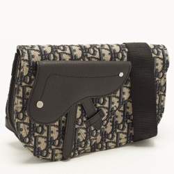 مملوكة مسبقًا Dior Saddle Navy Blue/Black Oblique Canvas and Leather Pouch Bag