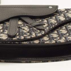 مملوكة مسبقًا Dior Saddle Navy Blue/Black Oblique Canvas and Leather Pouch Bag