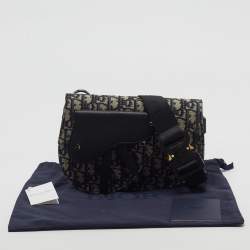 Pre Owned Dior Saddle Black/Blue Oblique Canvas and Leather Messenger Bag