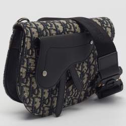 Pre Owned Dior Saddle Black/Blue Oblique Canvas and Leather Messenger Bag