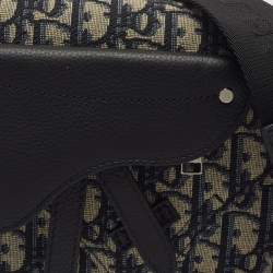 Pre Owned Dior Saddle Black/Blue Oblique Canvas and Leather Messenger Bag