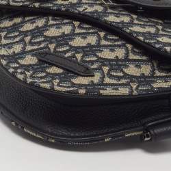 Pre Owned Dior Saddle Black/Blue Oblique Canvas and Leather Messenger Bag