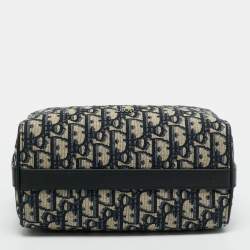 Pre Owned Dior Lingot 22 Navy Blue/Black Oblique Canvas and Leather Crossbody Bag