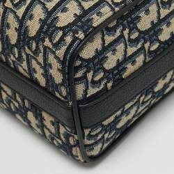 Pre Owned Dior Lingot 22 Navy Blue/Black Oblique Canvas and Leather Crossbody Bag