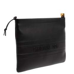 Dior Black Leather Medium Stripe Clutch