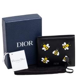 Dior x Kaws Black Leather Bee Bifold Wallet