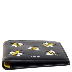 Dior x Kaws Black Leather Bee Bifold Wallet