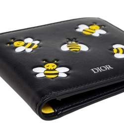 Dior x Kaws Black Leather Bee Bifold Wallet