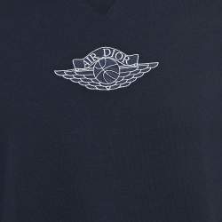 Dior Homme X Air Jordan Navy Blue Embroidered Cotton Half Sleeve T-Shirt M